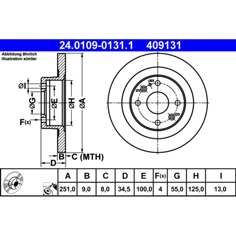 Jeu de 2 disques de frein arrière ATE 24.0109-0131.1 - Visuel 1