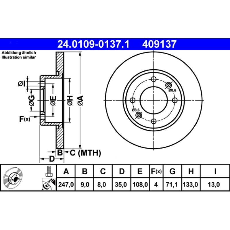 Jeu de 2 disques de frein arrière ATE 24.0109-0137.1 - Visuel 1