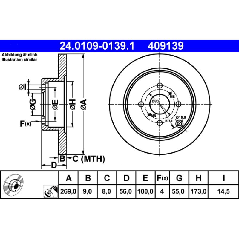 Jeu de 2 disques de frein arrière ATE 24.0109-0139.1 - Visuel 1