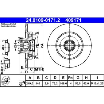 Jeu de 2 disques de frein arrière ATE OEM 424965 Jeu de 2 disques de frein arrière ATE OEM 424965