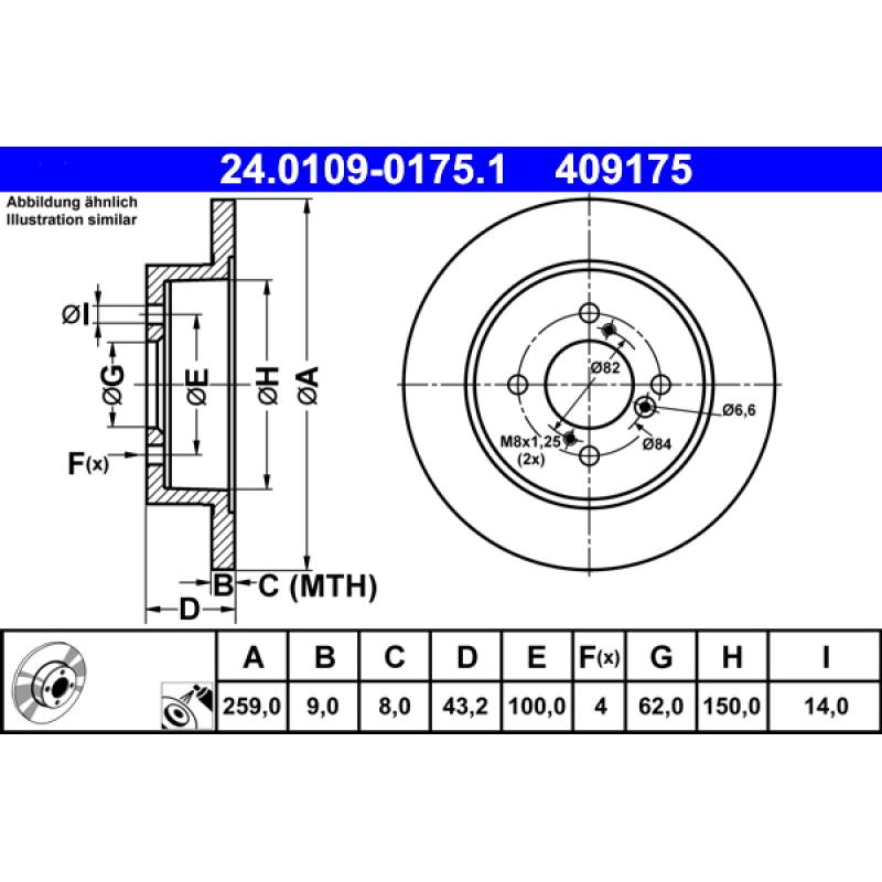 Jeu de 2 disques de frein arrière ATE 24.0109-0175.1 - Visuel 1