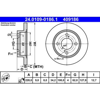Jeu de 2 disques de frein arrière ATE 24.0109-0186.1 pour SUZUKI SWIFT 1.2 SHVS - 90cv