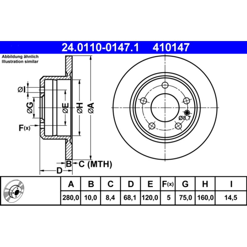 Jeu de 2 disques de frein arrière ATE 24.0110-0147.1 - Visuel 1