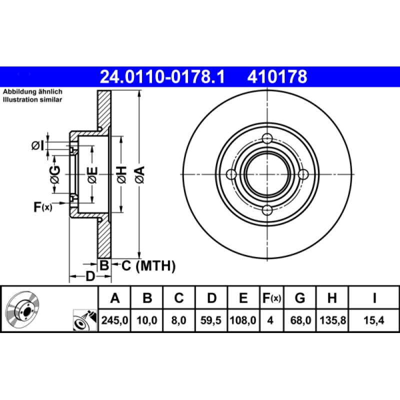 Jeu de 2 disques de frein arrière ATE 24.0110-0178.1 - Visuel 1