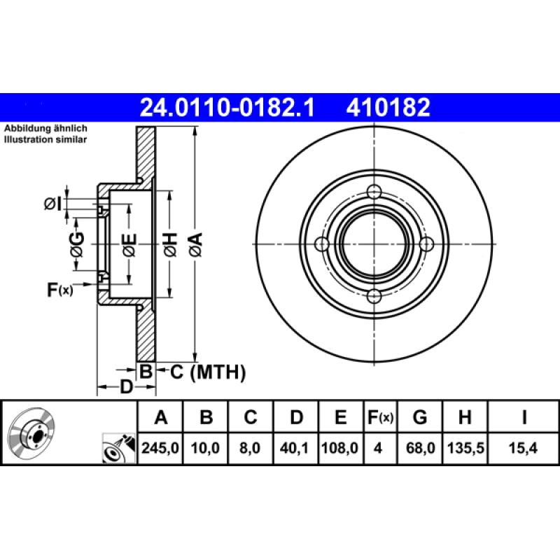 Jeu de 2 disques de frein arrière ATE 24.0110-0182.1 - Visuel 1