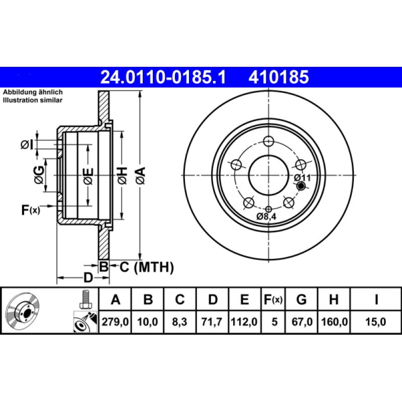 Jeu de 2 disques de frein arrière ATE 24.0110-0185.1 - Visuel 1