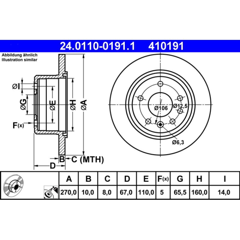 Jeu de 2 disques de frein arrière ATE 24.0110-0191.1 - Visuel 1