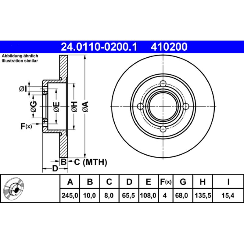 Jeu de 2 disques de frein arrière ATE 24.0110-0200.1 - Visuel 1