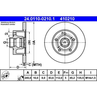 Jeu de 2 disques de frein arrière ATE OEM 8D0615601B