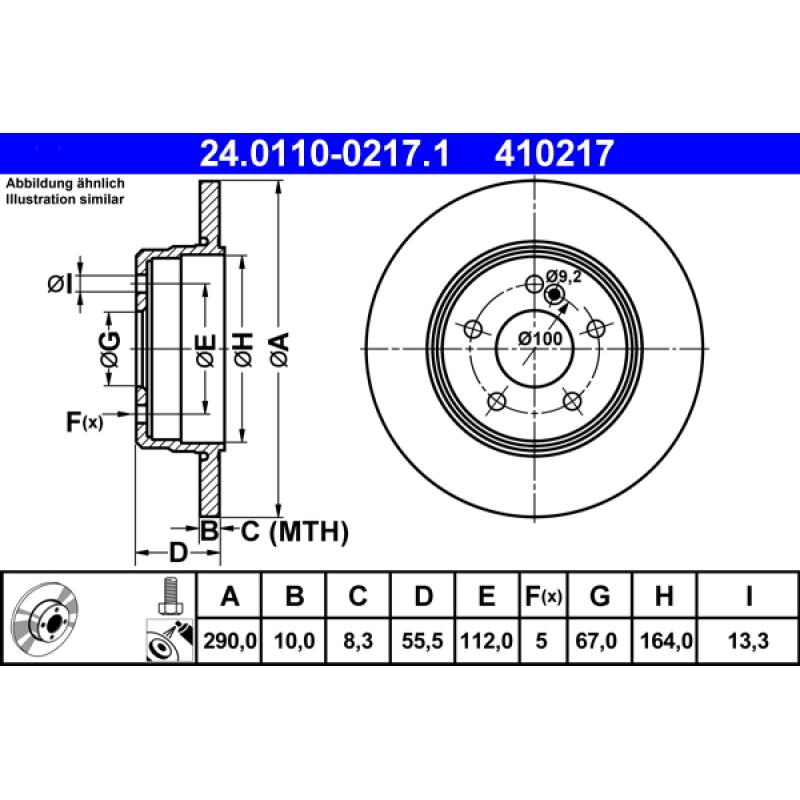 Jeu de 2 disques de frein arrière ATE 24.0110-0217.1 - Visuel 1