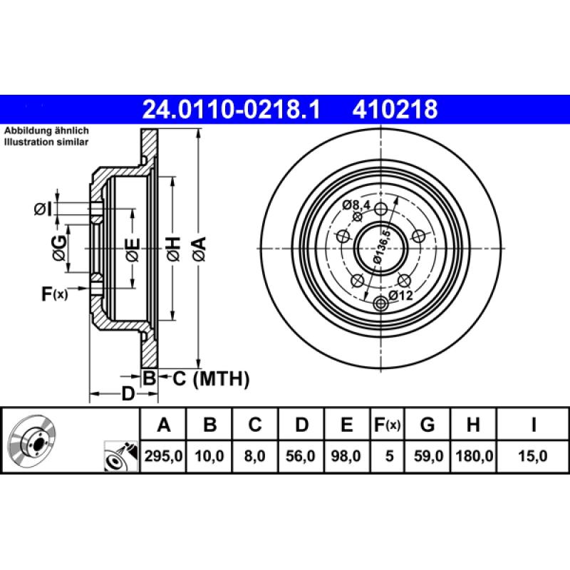 Jeu de 2 disques de frein arrière ATE 24.0110-0218.1 - Visuel 1