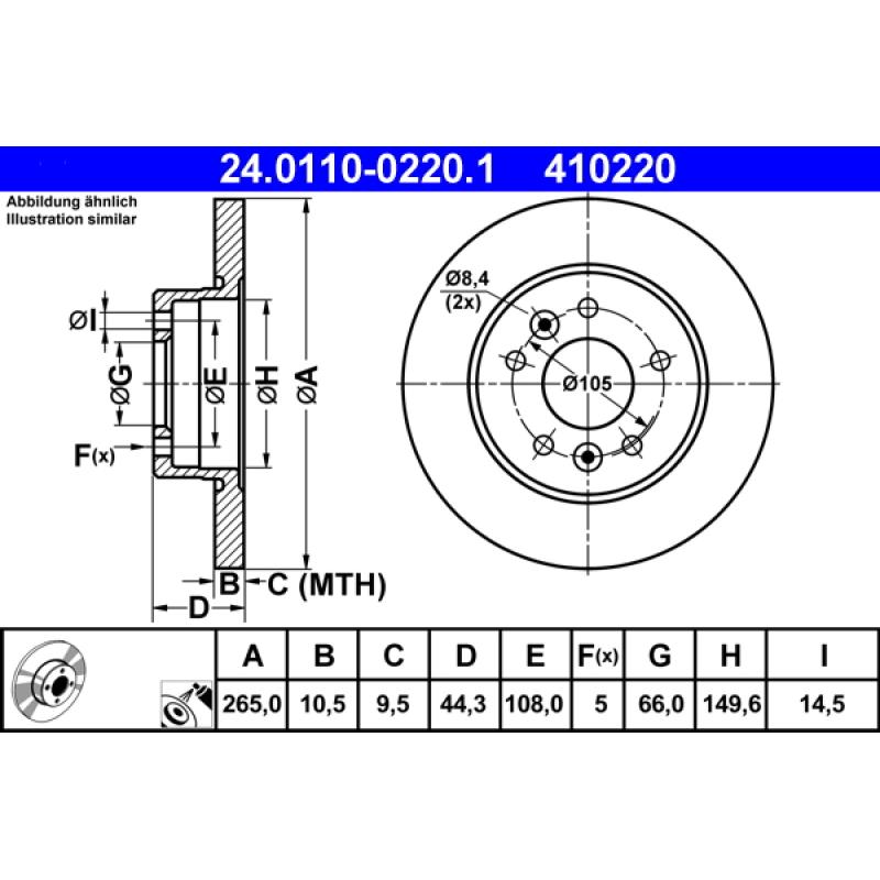 Jeu de 2 disques de frein arrière ATE 24.0110-0220.1 - Visuel 1