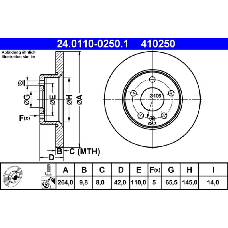 Jeu de 2 disques de frein arrière ATE 24.0110-0250.1 - Visuel 1