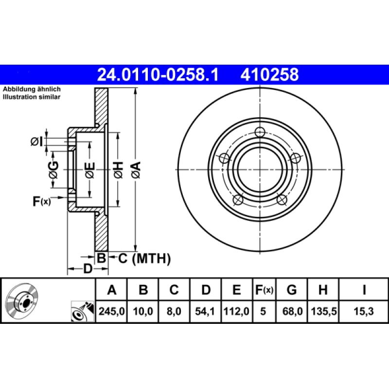 Jeu de 2 disques de frein arrière ATE 24.0110-0258.1 - Visuel 1