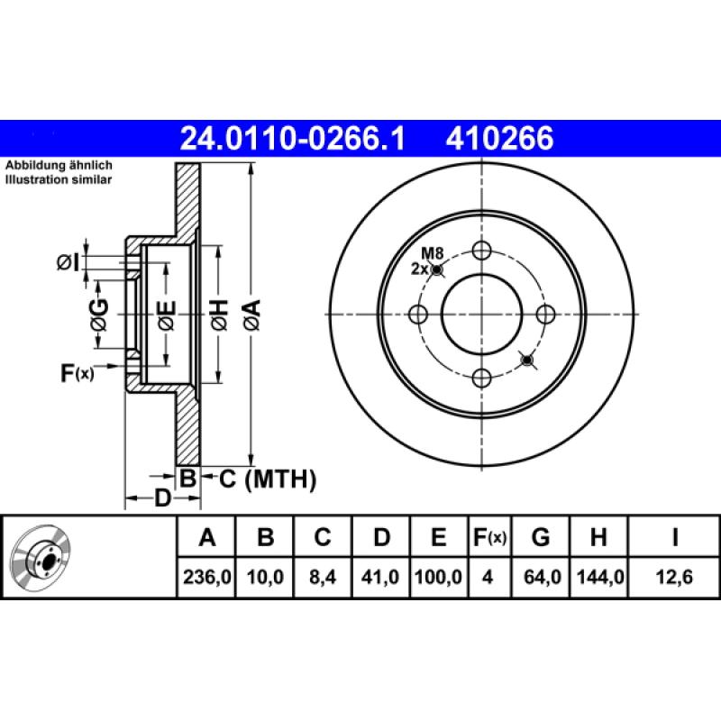 Jeu de 2 disques de frein arrière ATE 24.0110-0266.1 - Visuel 1