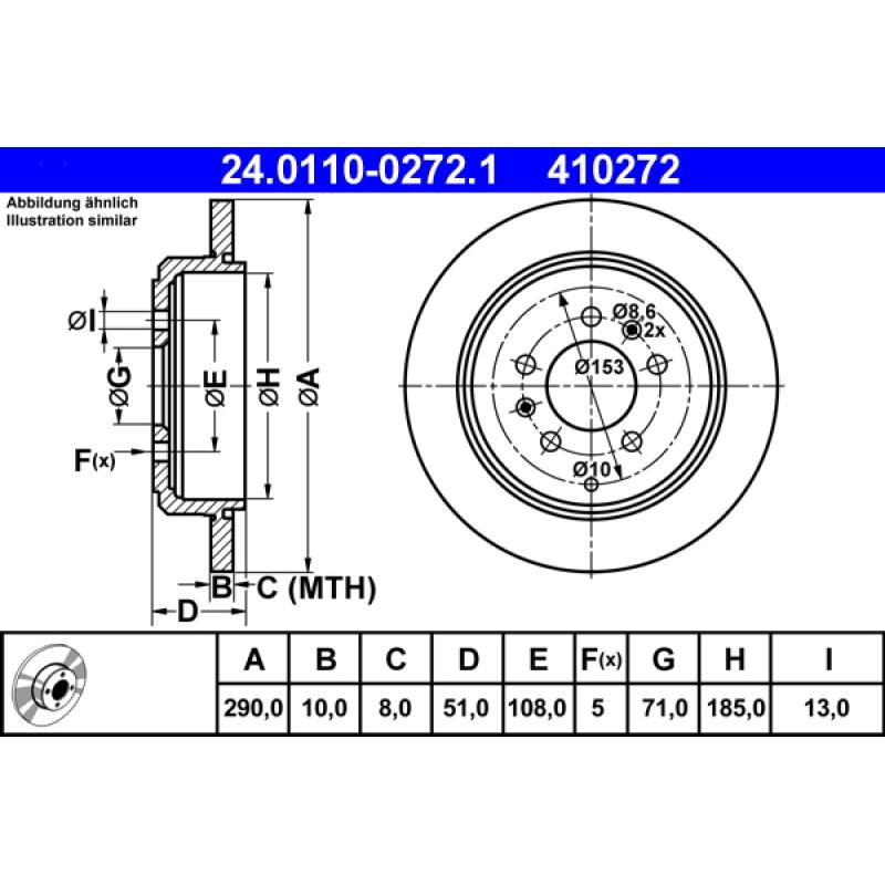 Jeu de 2 disques de frein arrière ATE 24.0110-0272.1 - Visuel 1