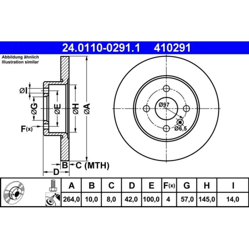 Jeu de 2 disques de frein arrière ATE 24.0110-0291.1 - Visuel 1