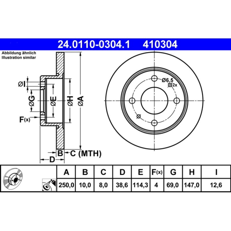 Jeu de 2 disques de frein arrière ATE 24.0110-0304.1 - Visuel 1