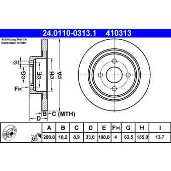 Jeu de 2 disques de frein arrière ATE OEM 4324591