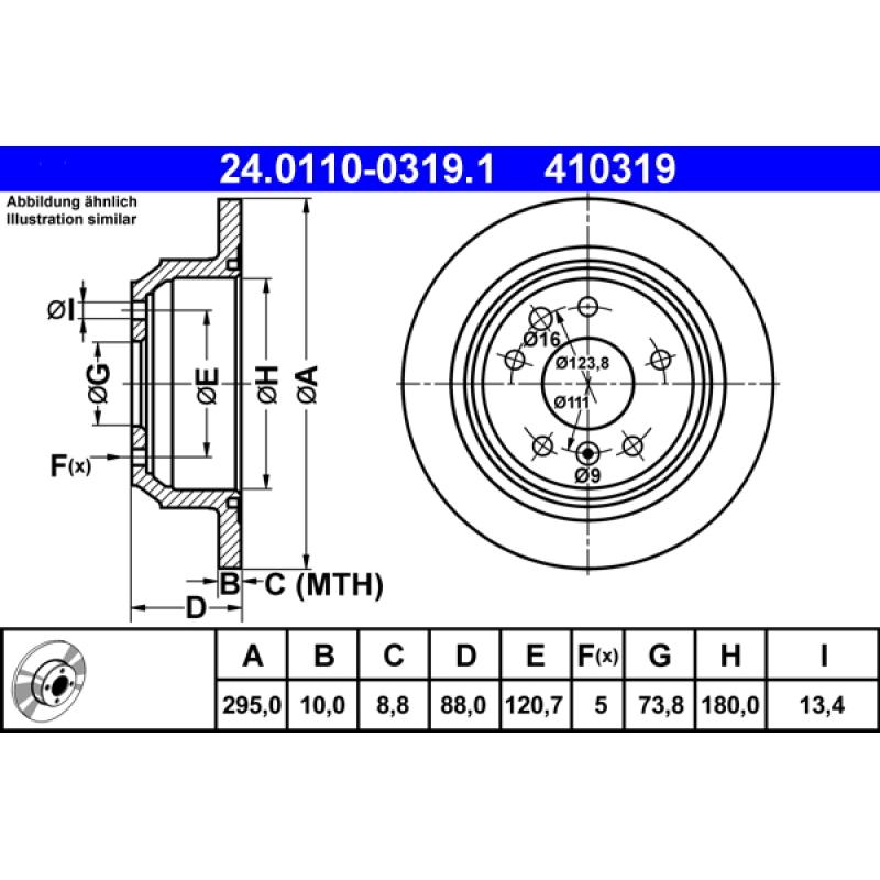 Jeu de 2 disques de frein arrière ATE 24.0110-0319.1 - Visuel 1