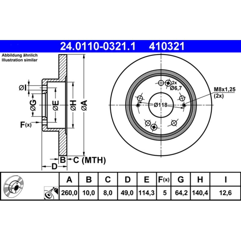 Jeu de 2 disques de frein arrière ATE 24.0110-0321.1 - Visuel 1
