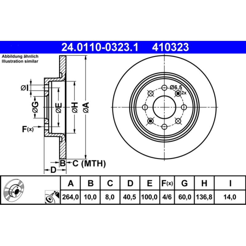 Jeu de 2 disques de frein arrière ATE 24.0110-0323.1 - Visuel 1