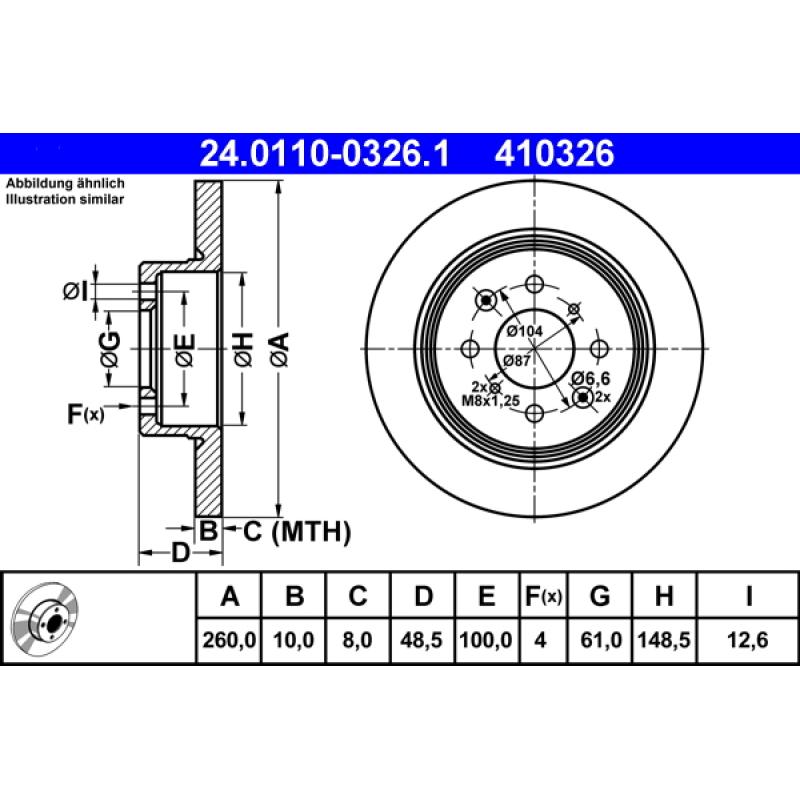 Jeu de 2 disques de frein arrière ATE 24.0110-0326.1 - Visuel 1