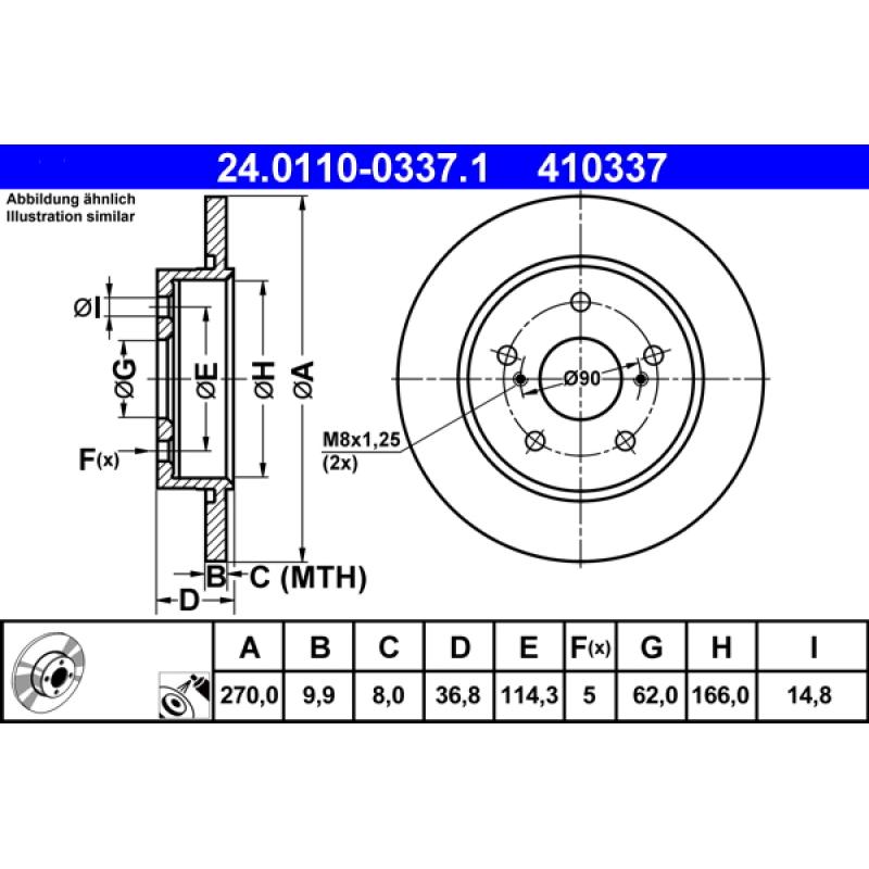 Jeu de 2 disques de frein arrière ATE 24.0110-0337.1 - Visuel 1