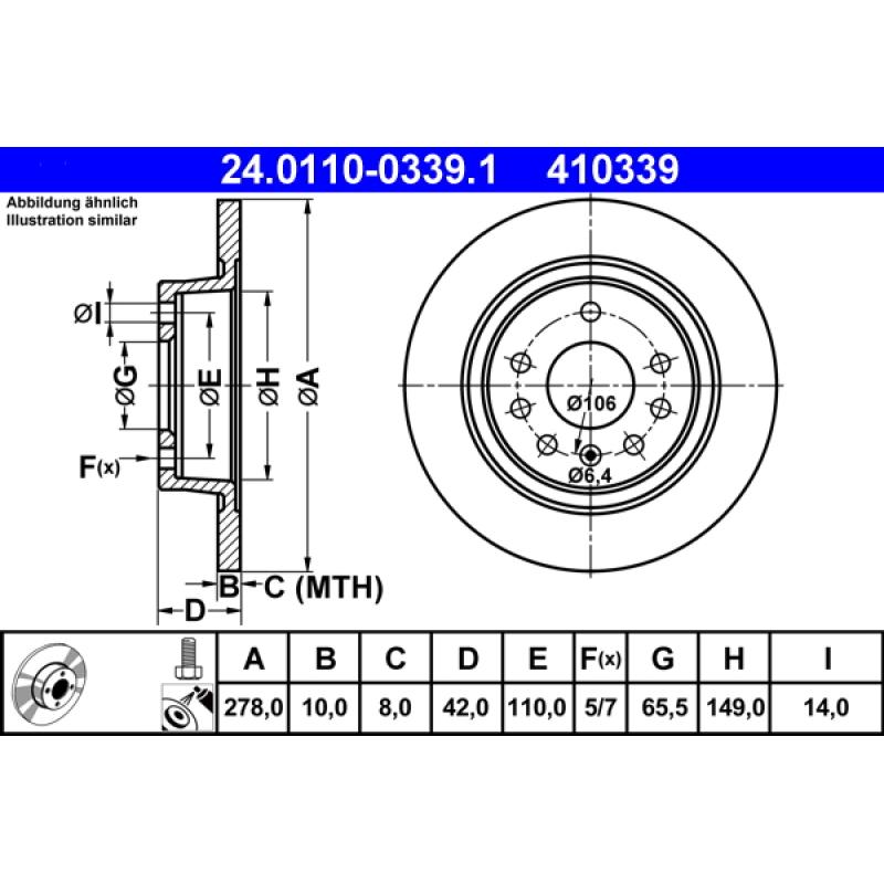 Jeu de 2 disques de frein arrière ATE 24.0110-0339.1 - Visuel 1