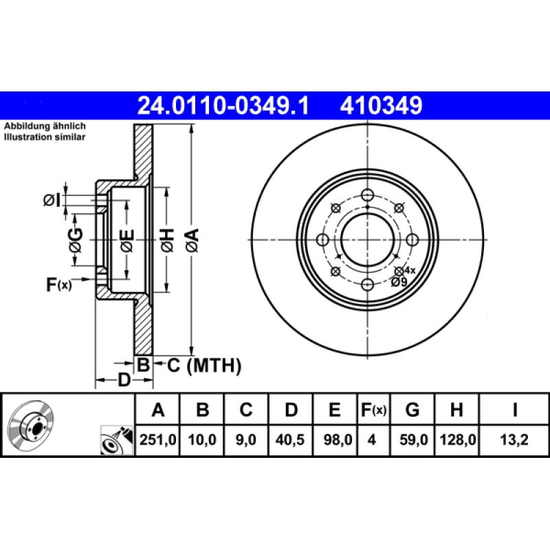 Jeu de 2 disques de frein arrière ATE 24.0110-0349.1 - Visuel 1