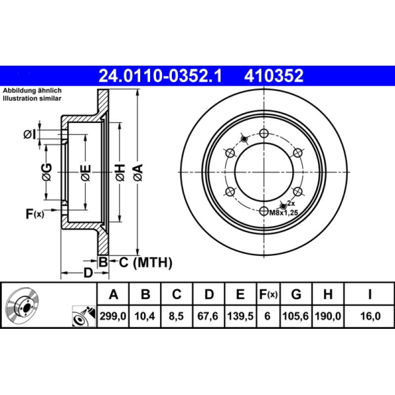 Jeu de 2 disques de frein arrière ATE 24.0110-0352.1 - Visuel 1