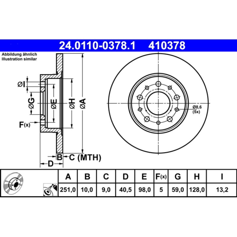 Jeu de 2 disques de frein arrière ATE 24.0110-0378.1 - Visuel 1