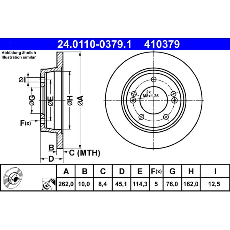 Jeu de 2 disques de frein arrière ATE 24.0110-0379.1 - Visuel 1