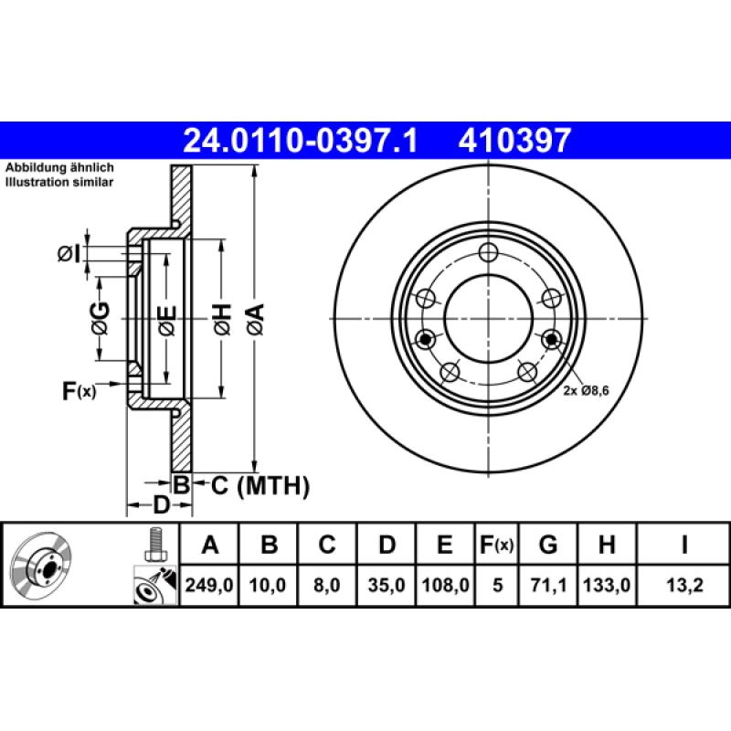 Jeu de 2 disques de frein arrière ATE 24.0110-0397.1 - Visuel 1