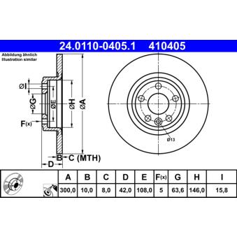 Jeu de 2 disques de frein arrière ATE 24.0110-0405.1 pour JAGUAR E-PACE 2.0 D200 MHEV AWD - 204cv