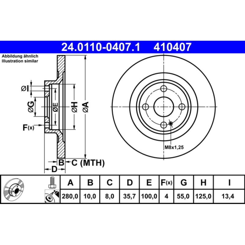 Jeu de 2 disques de frein arrière ATE 24.0110-0407.1 - Visuel 1