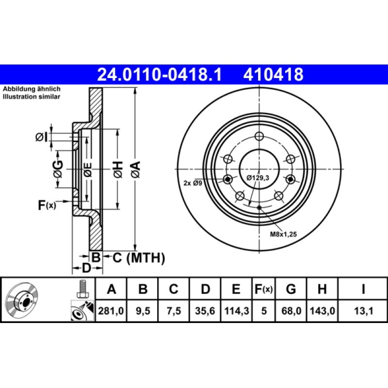 Jeu de 2 disques de frein arrière ATE 24.0110-0418.1 - Visuel 1