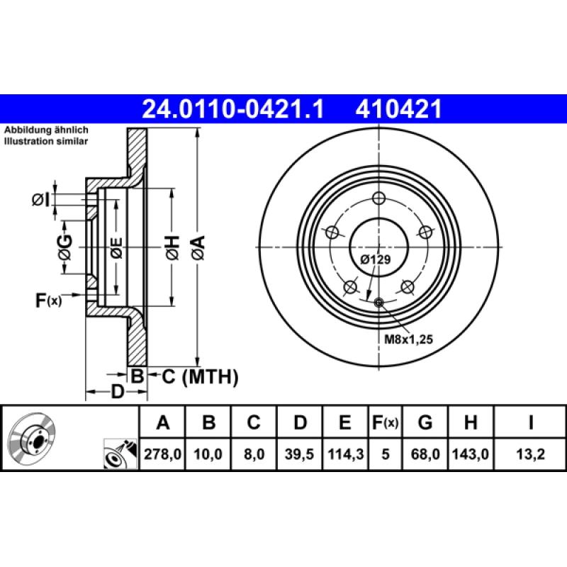 Jeu de 2 disques de frein arrière ATE 24.0110-0421.1 - Visuel 1