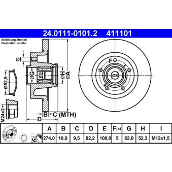 Jeu de 2 disques de frein arrière ATE OEM 8200367094