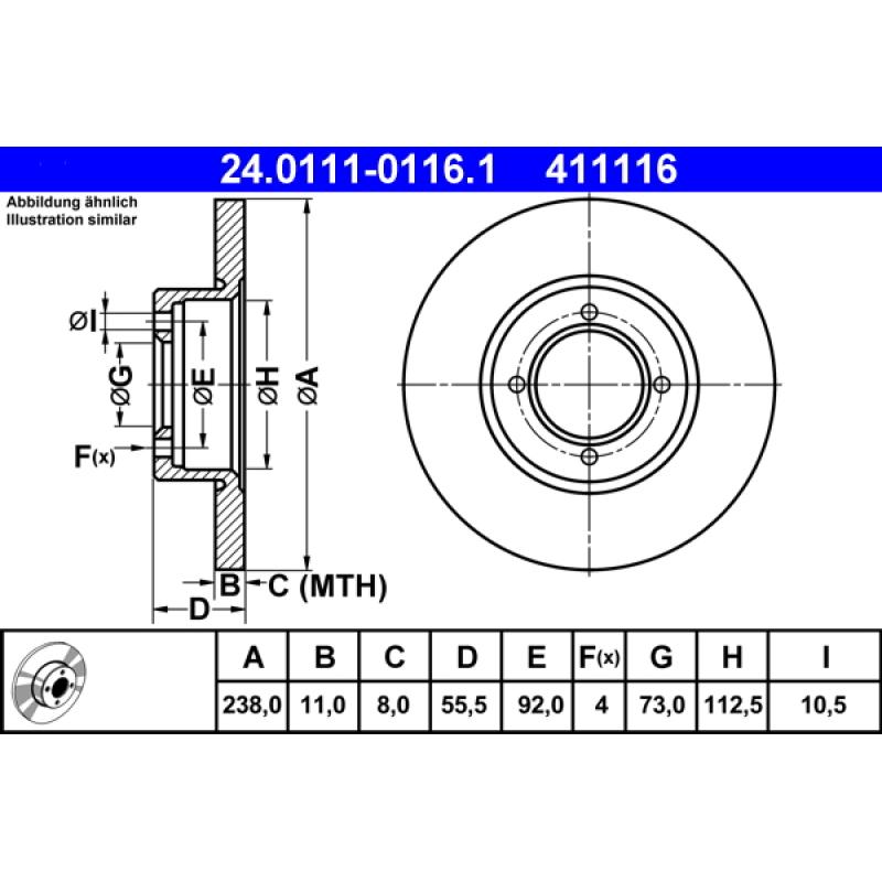 Jeu de 2 disques de frein avant ATE 24.0111-0116.1 - Visuel 1