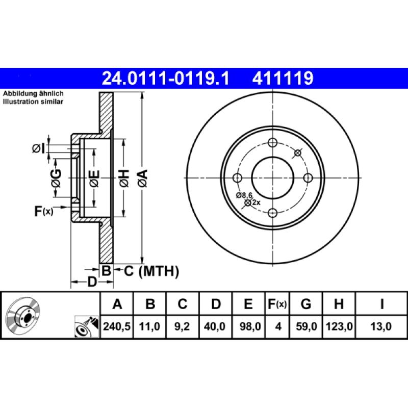 Jeu de 2 disques de frein arrière ATE 24.0111-0119.1 - Visuel 1