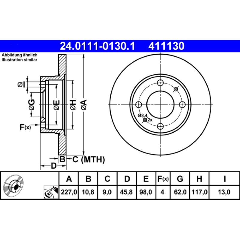 Jeu de 2 disques de frein avant ATE 24.0111-0130.1 - Visuel 1