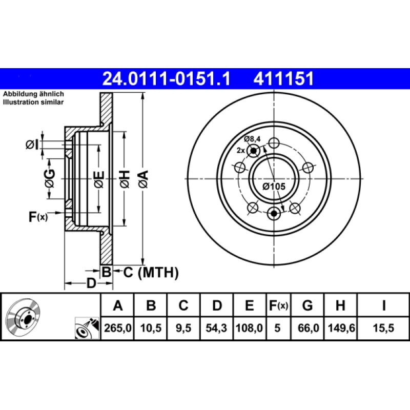 Jeu de 2 disques de frein arrière ATE 24.0111-0151.1 - Visuel 1