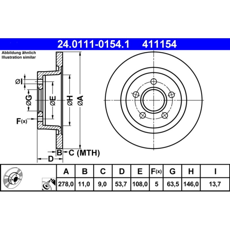 Jeu de 2 disques de frein arrière ATE 24.0111-0154.1 - Visuel 1