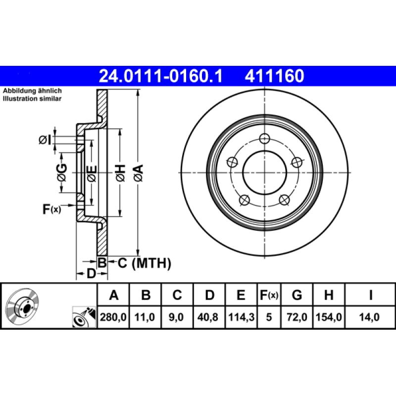 Jeu de 2 disques de frein arrière ATE 24.0111-0160.1 - Visuel 1