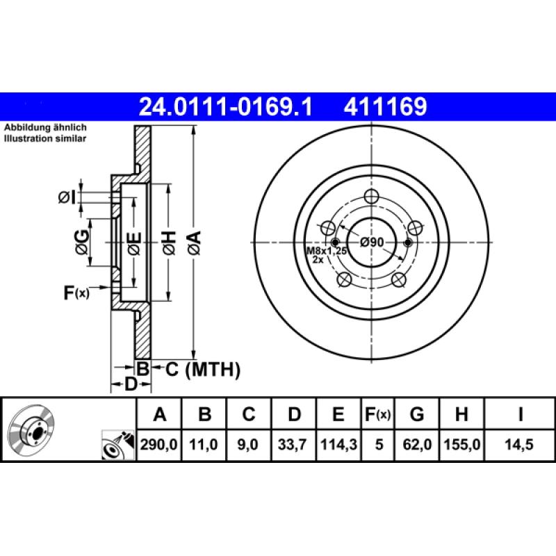 Jeu de 2 disques de frein arrière ATE 24.0111-0169.1 - Visuel 1