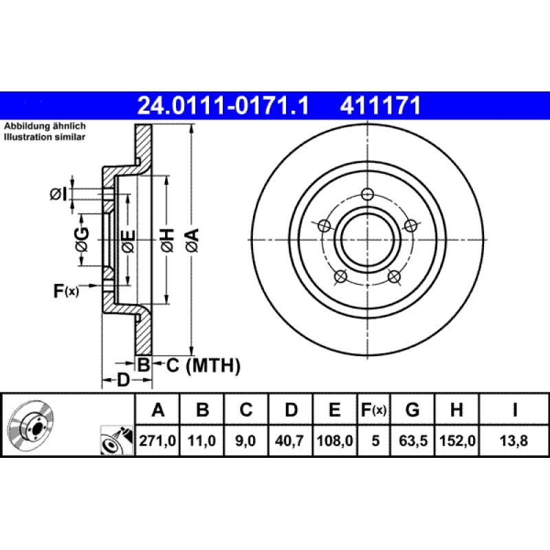 Jeu de 2 disques de frein arrière ATE 24.0111-0171.1 - Visuel 1