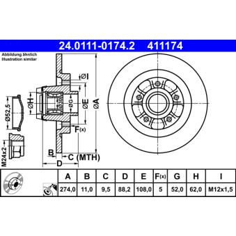 Jeu de 2 disques de frein arrière ATE OEM 8200381148