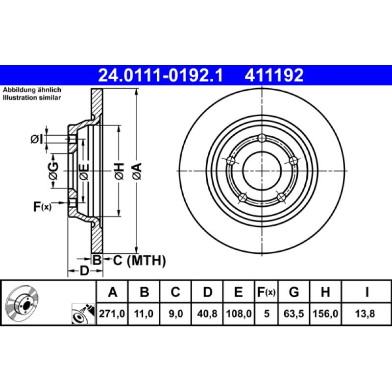 Jeu de 2 disques de frein arrière ATE 24.0111-0192.1 - Visuel 1