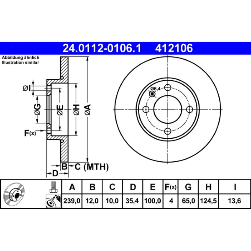 Jeu de 2 disques de frein avant ATE 24.0112-0106.1 - Visuel 1